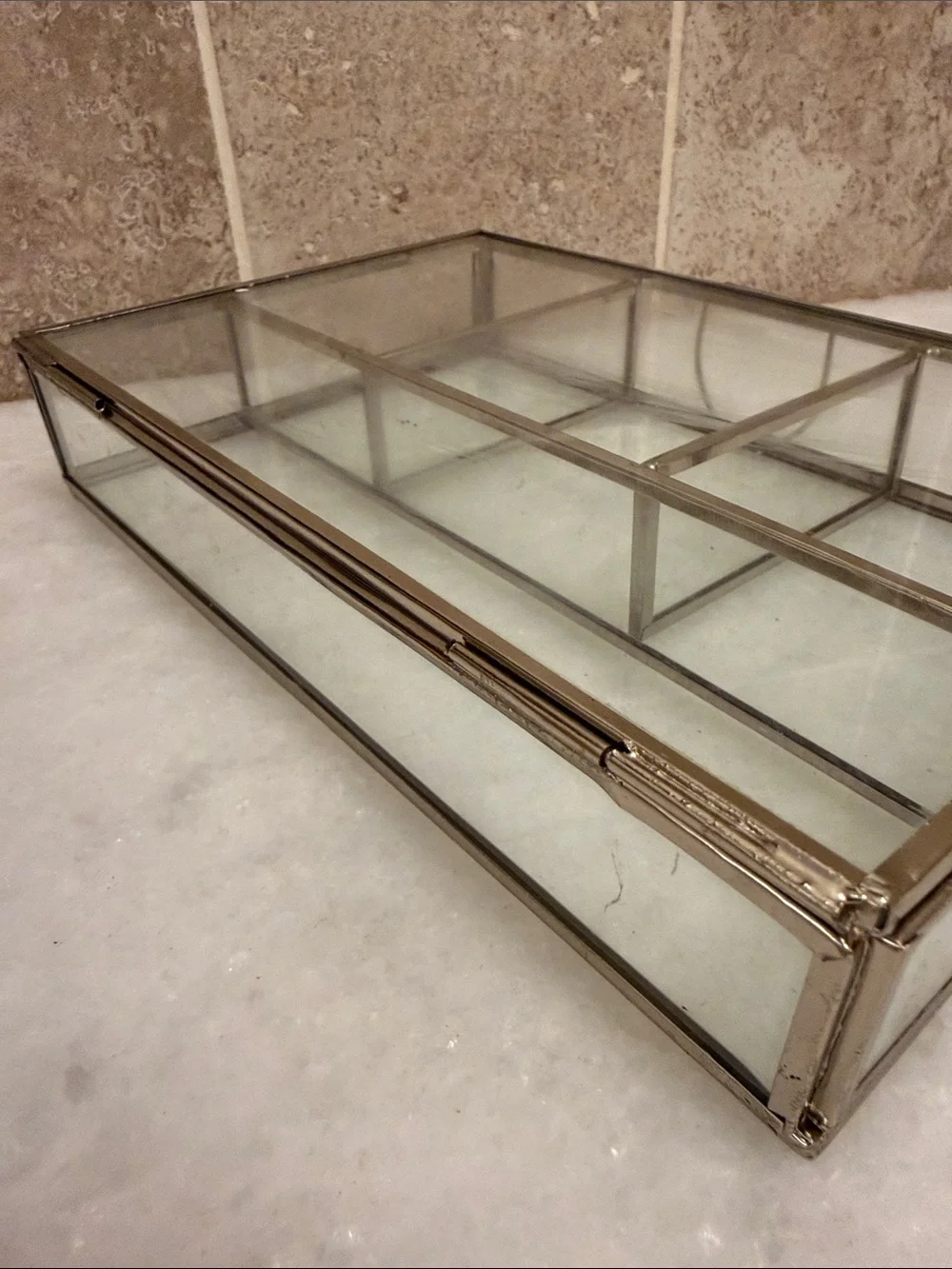 Vintage vibe Glass & soldered metal jewelry Box case